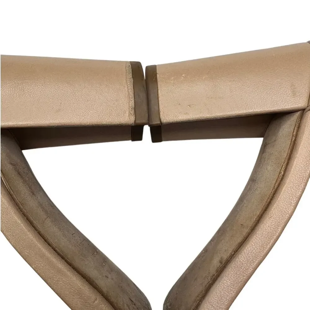 Stuart Weitzman Nude Leather Ankle Strap Block Heel Sandals 6 Flawed